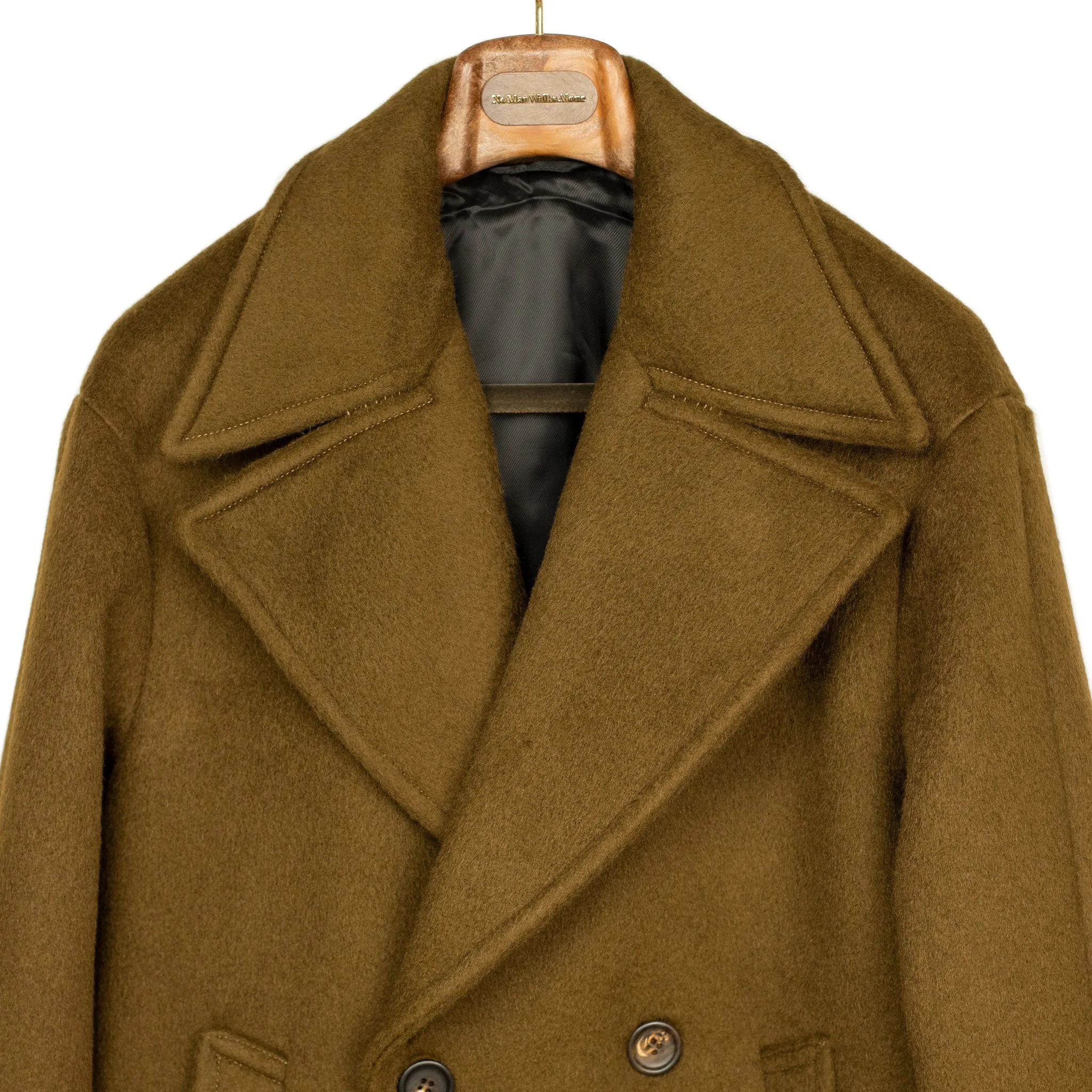 Aalbany double-breasted overcoat in olive brown mohair mix