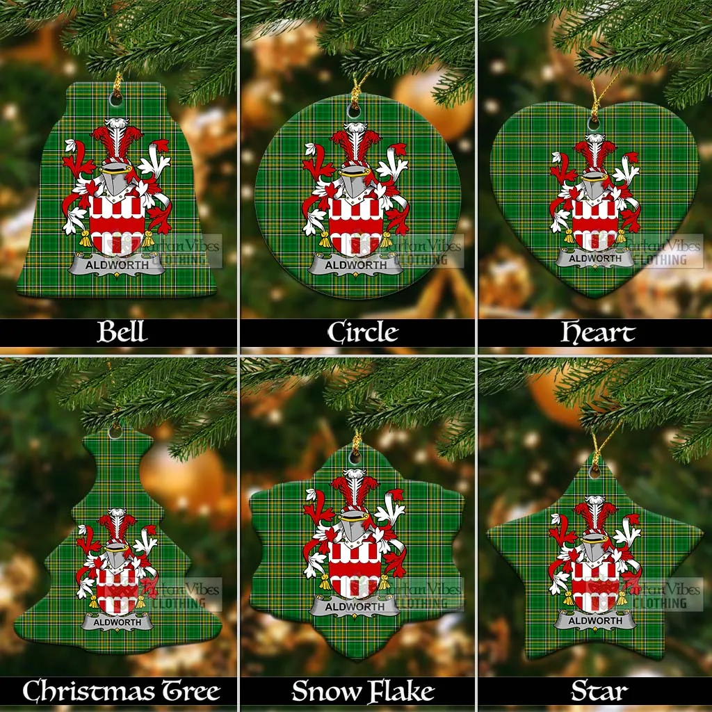 Aldworth Irish Clan Tartan Christmas Ceramic Ornament with Coat of Arms