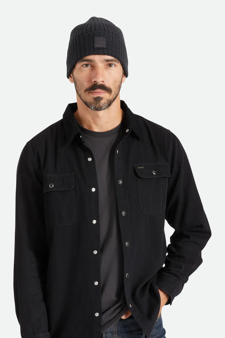 Alpha Square Merino Wool Beanie - Black