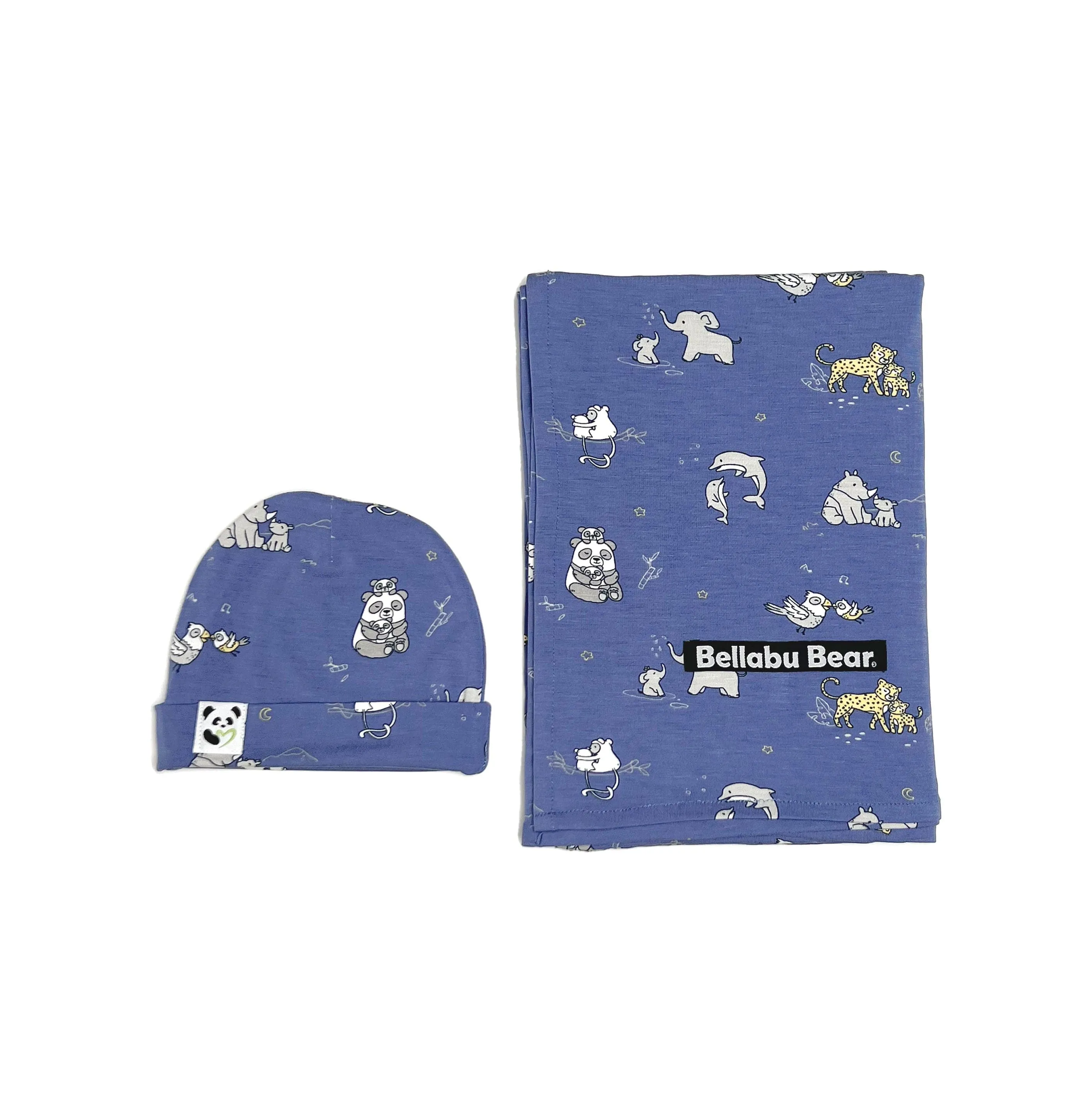 Animal Kisses Bamboo Swaddle & Beanie Set