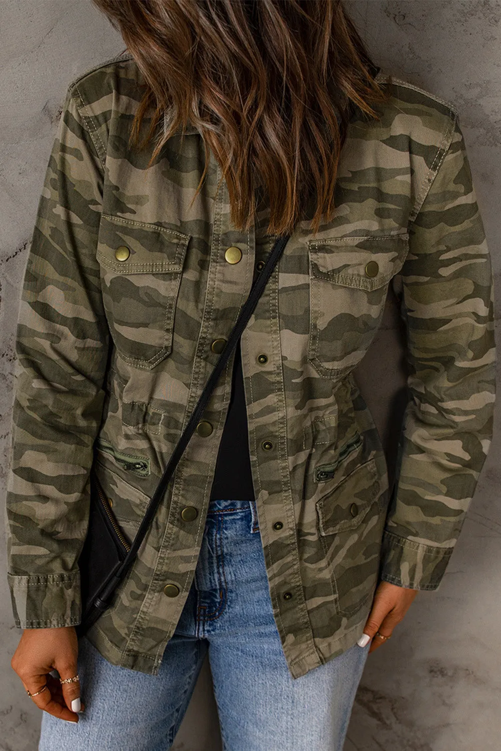 *App Exclusive* Camo Snap Down Jacket