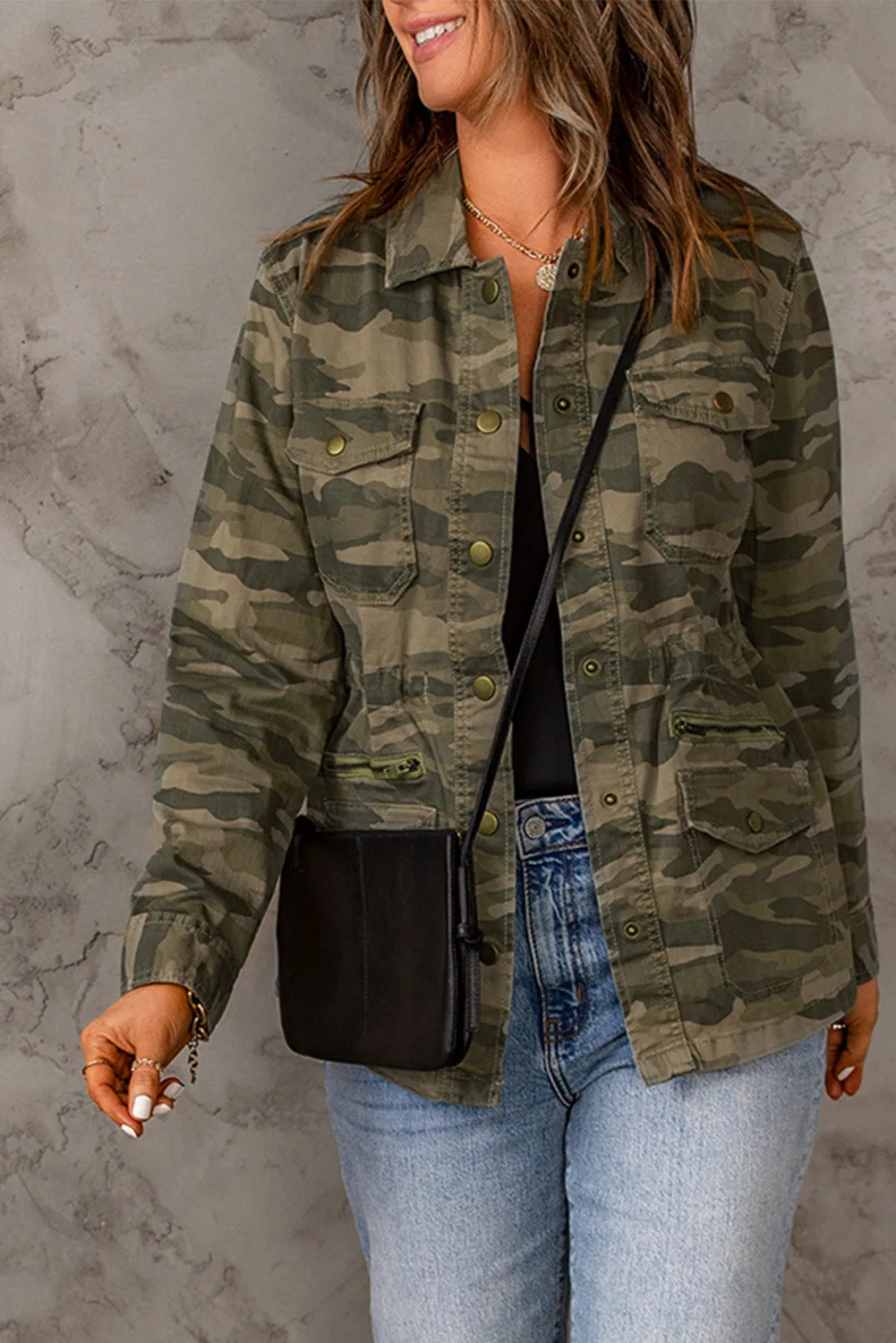 *App Exclusive* Camo Snap Down Jacket