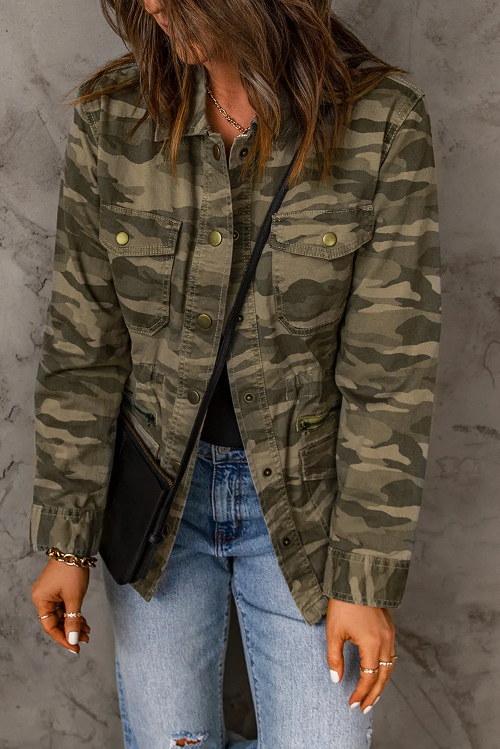 *App Exclusive* Camo Snap Down Jacket