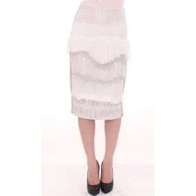 Arzu Kaprol Elegant Pencil Skirt in White and Gray Tones