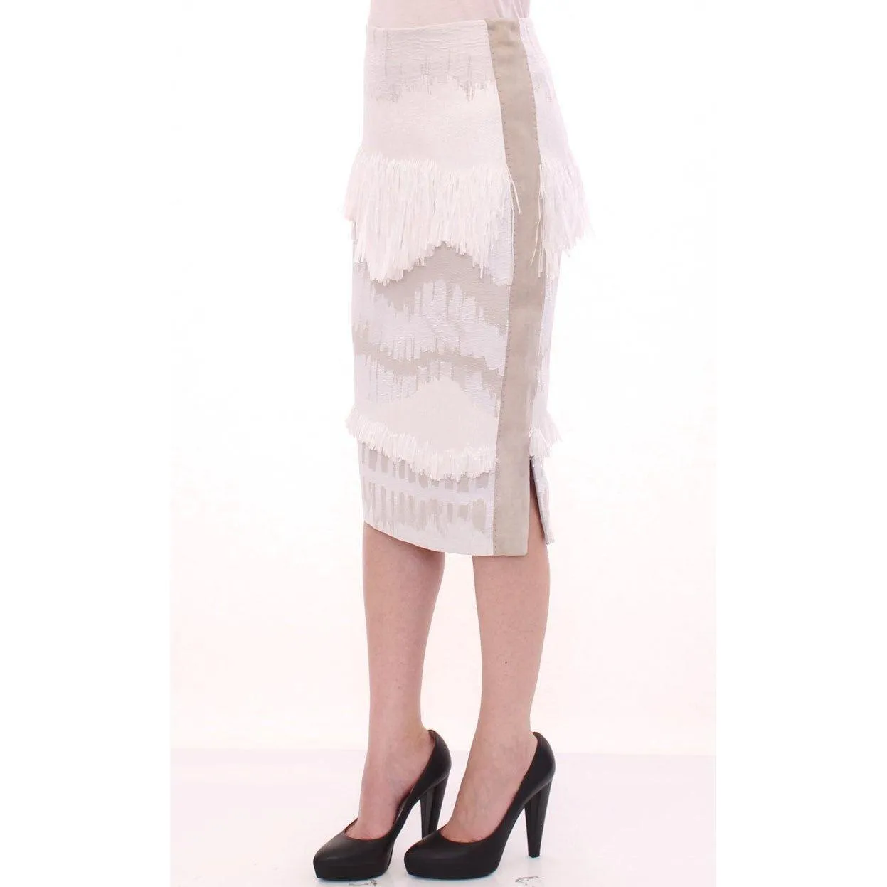 Arzu Kaprol Elegant Pencil Skirt in White and Gray Tones