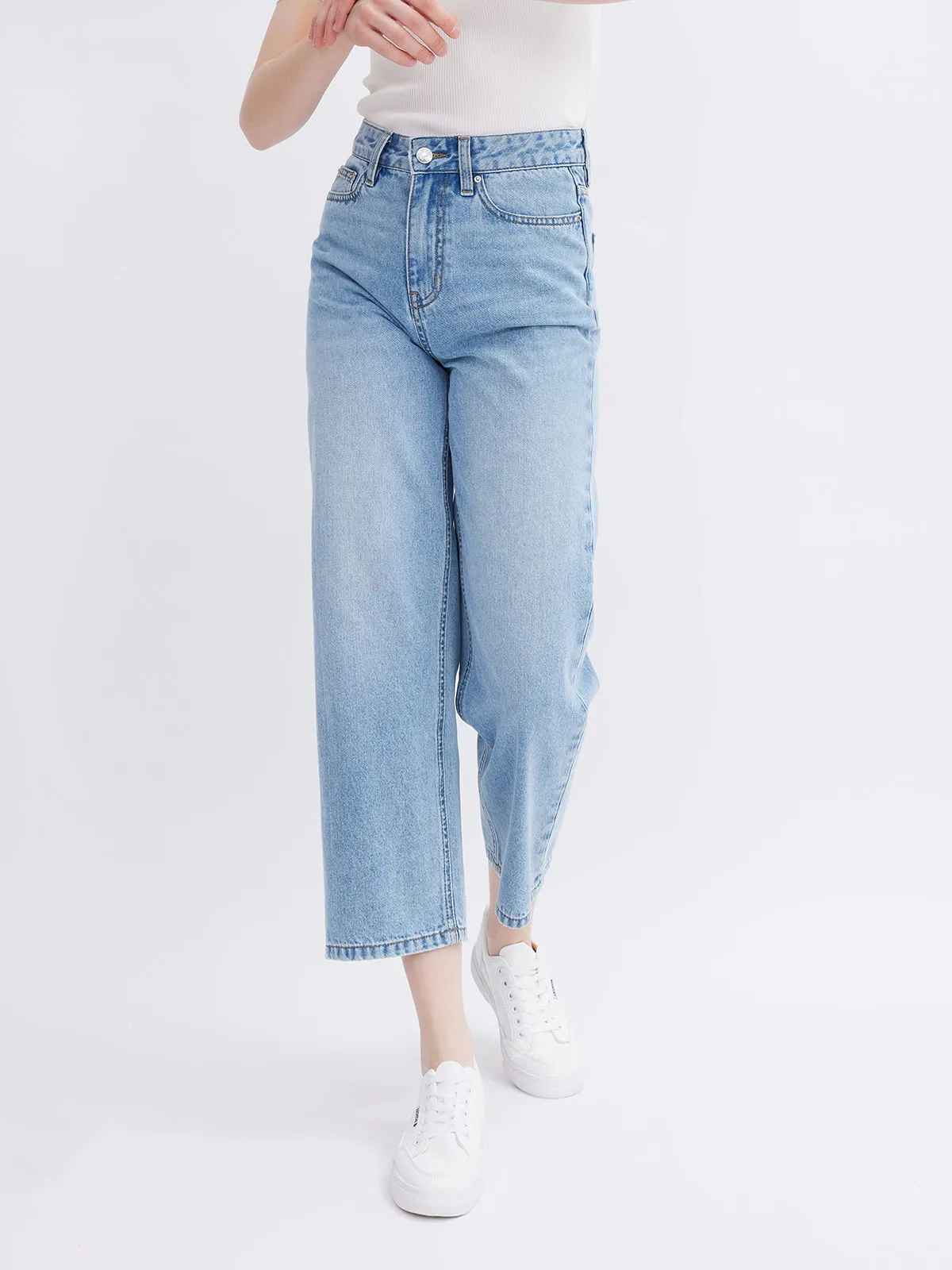 ASOBIO Cropped Denim Straight-Leg Pant