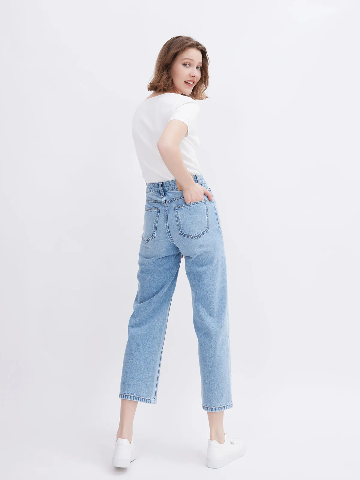 ASOBIO Cropped Denim Straight-Leg Pant