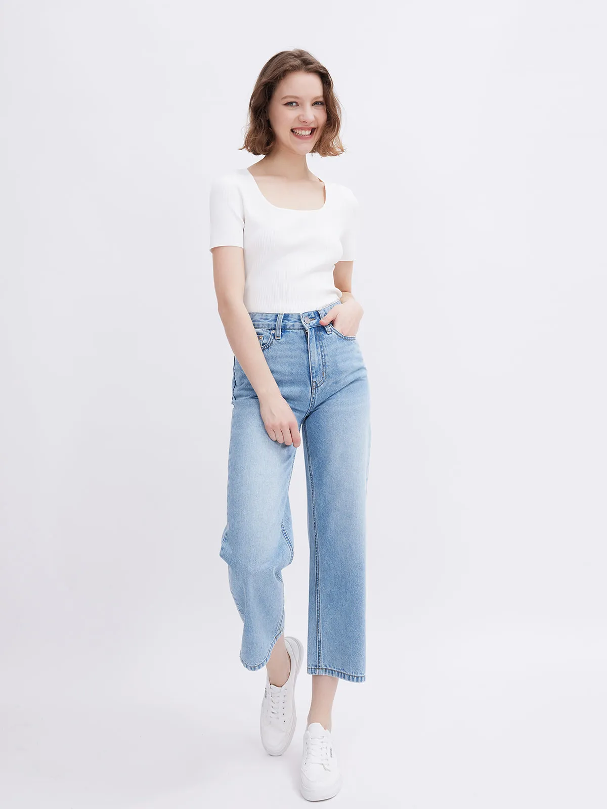 ASOBIO Cropped Denim Straight-Leg Pant