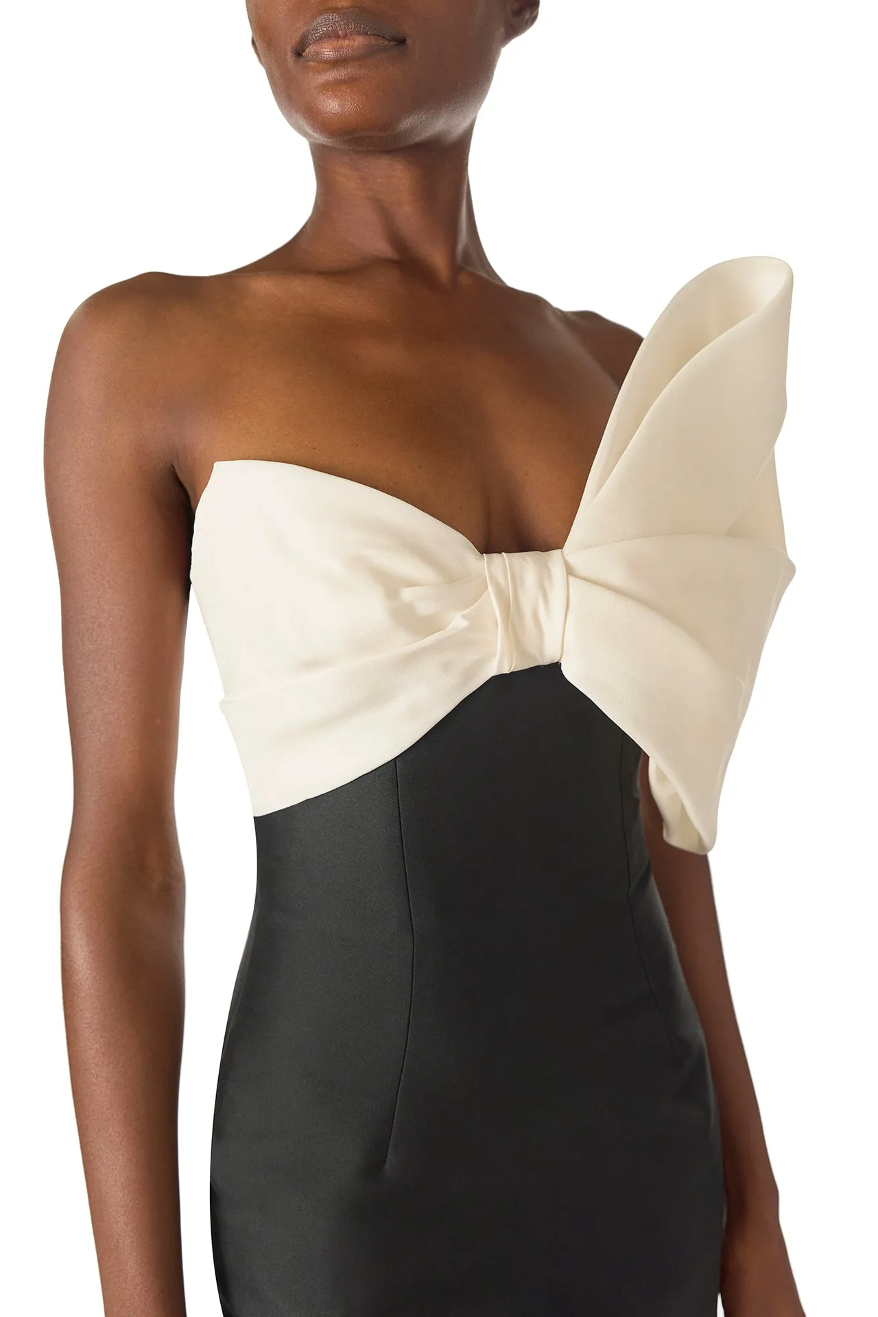 Asymmetric Draped Bow Column Gown