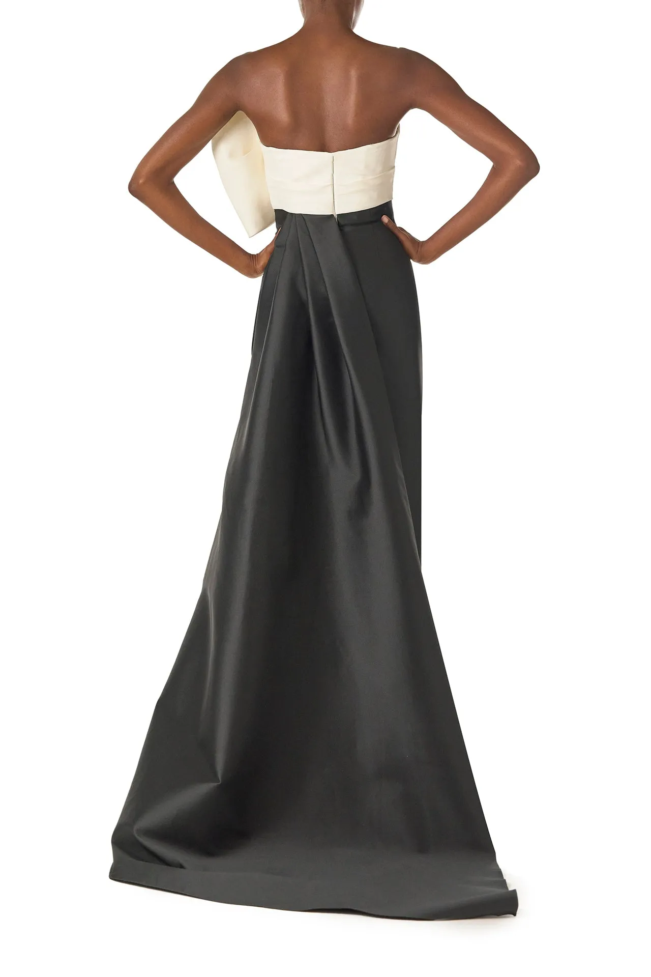 Asymmetric Draped Bow Column Gown