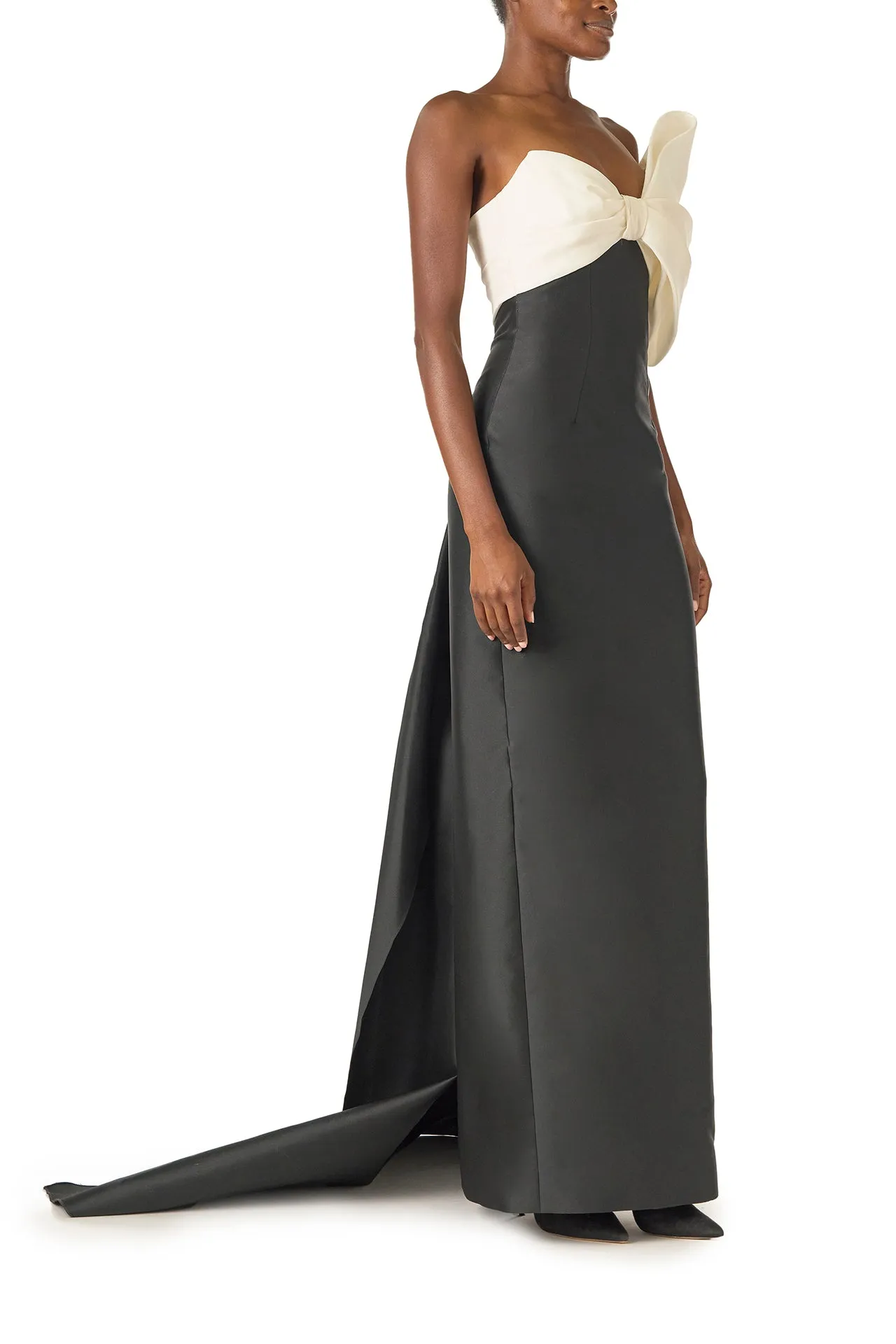 Asymmetric Draped Bow Column Gown