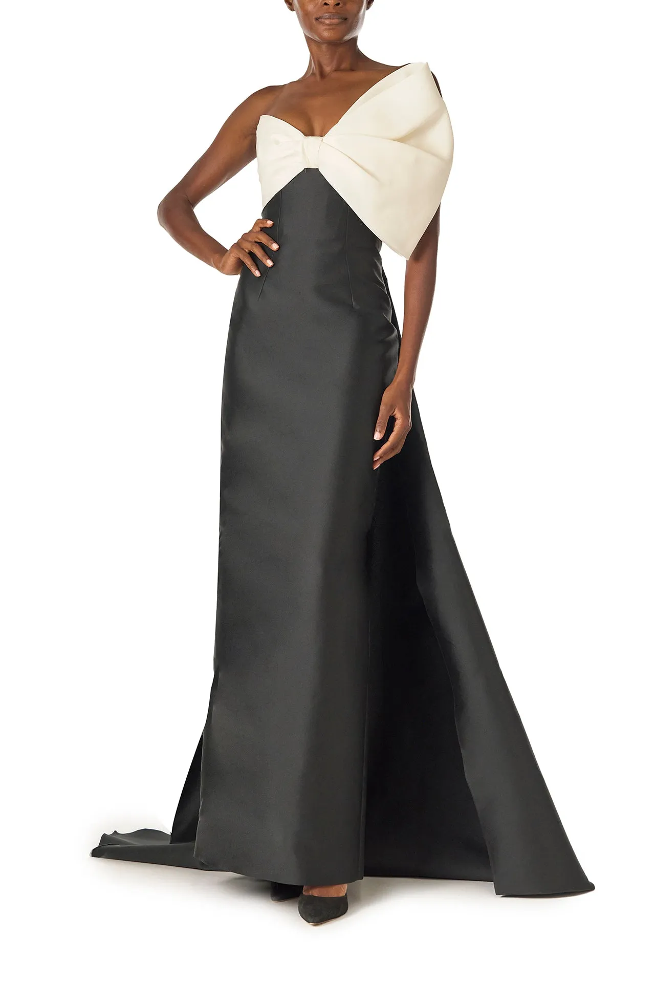 Asymmetric Draped Bow Column Gown