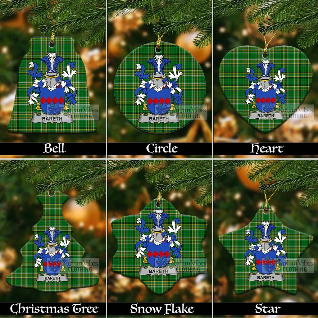 Bareth Irish Clan Tartan Christmas Ceramic Ornament with Coat of Arms