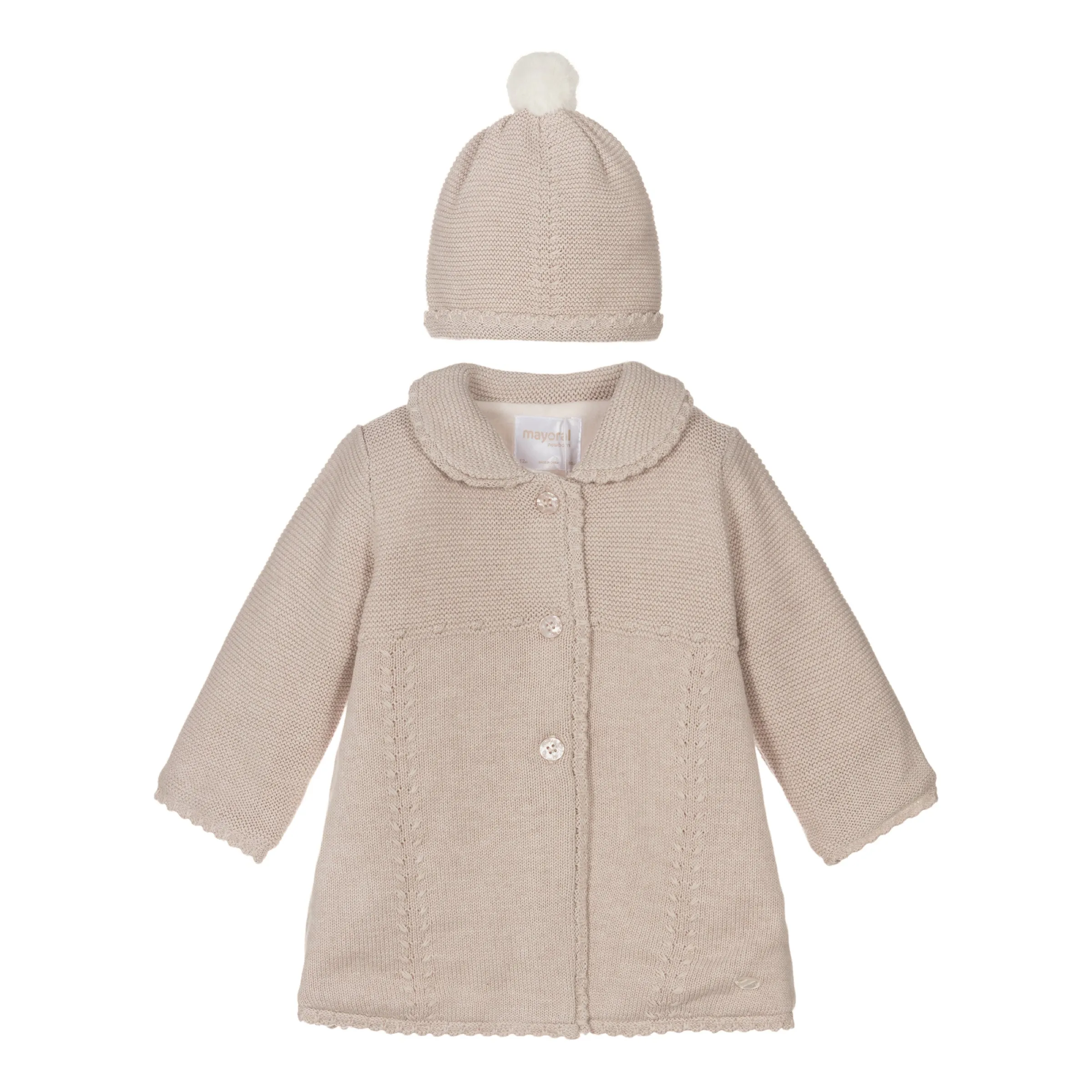 Beige Collared Peacoat & Beanie