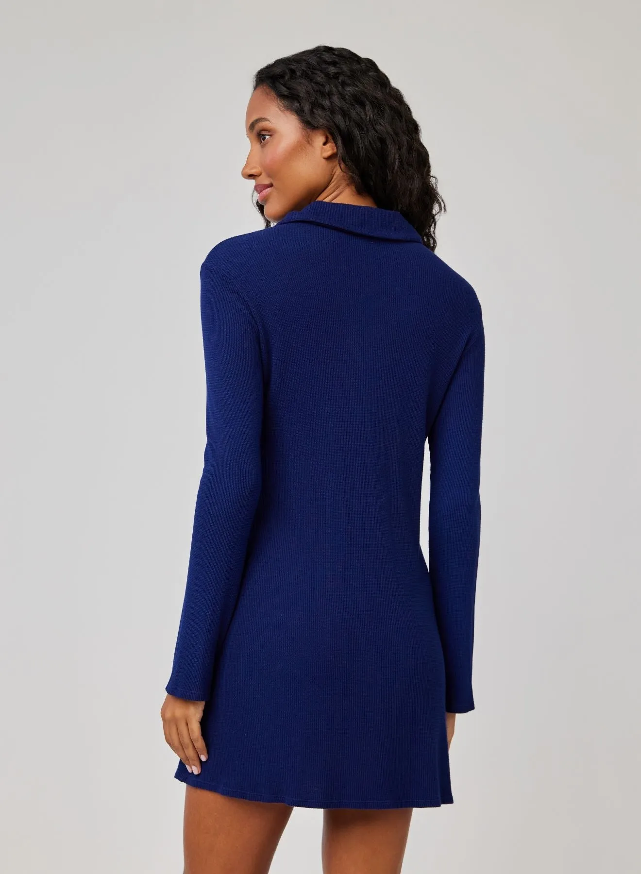 Bell Sleeve Mini Shirt Dress - Navy Coast-