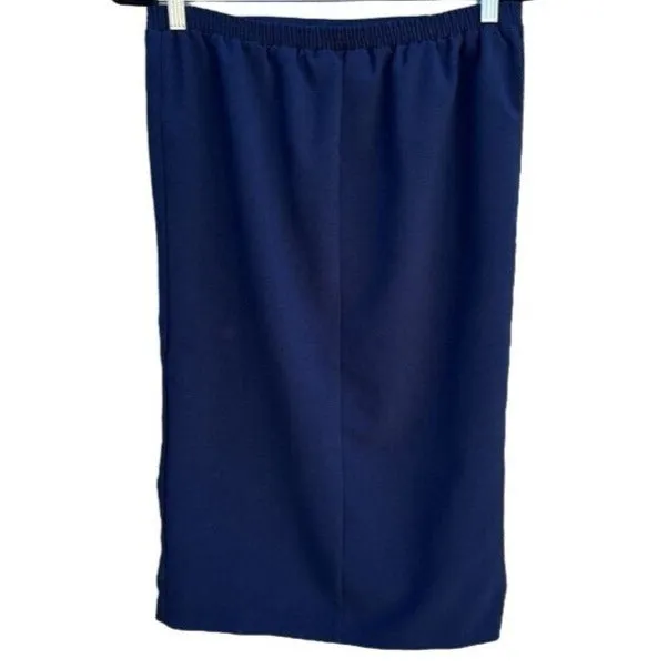 Bend Over Vintage Navy Pleat Hem Elastic Waist Knee Length Midi Skirt - Women's 8