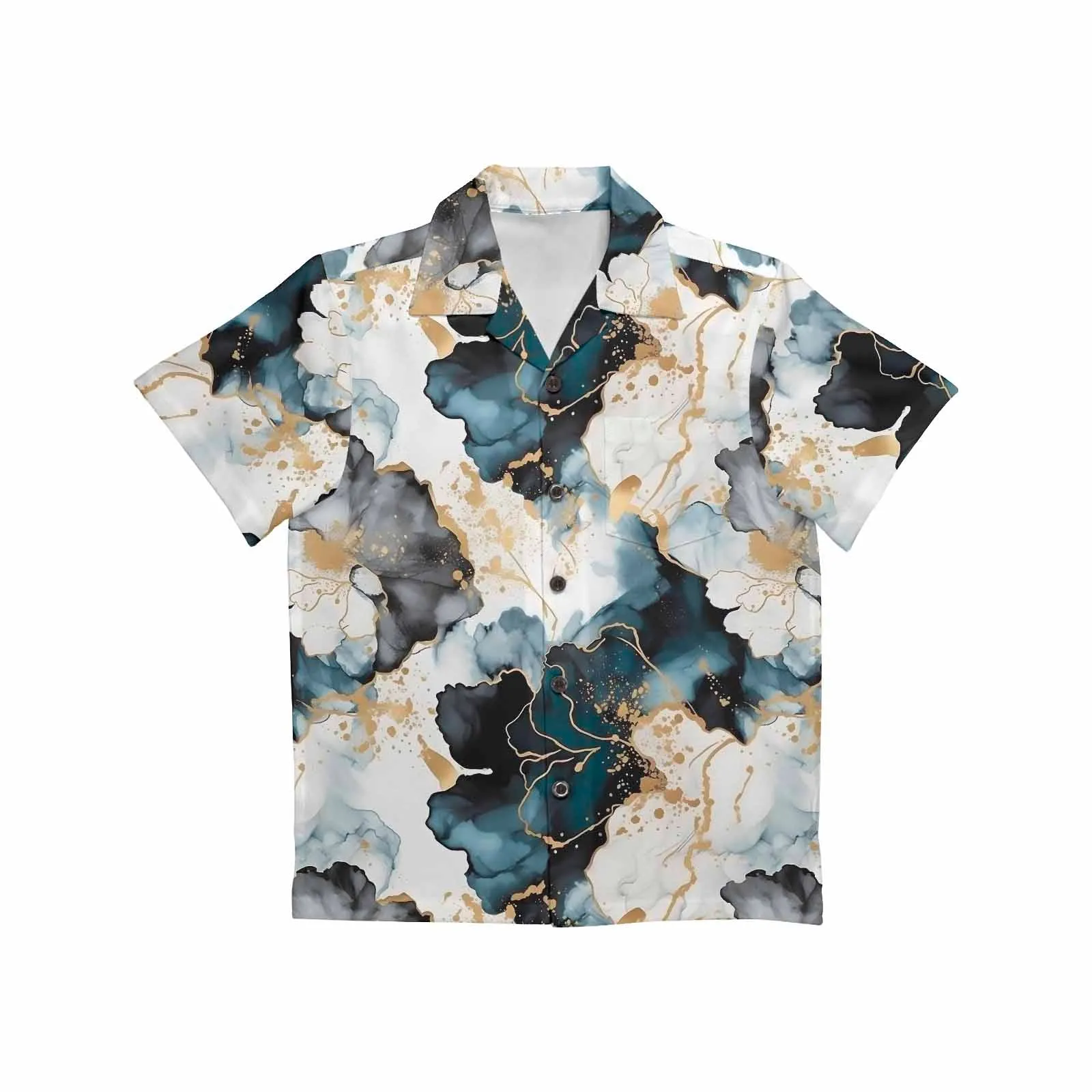 Black Ink Floral  Little Boys Hawaiian Shirt