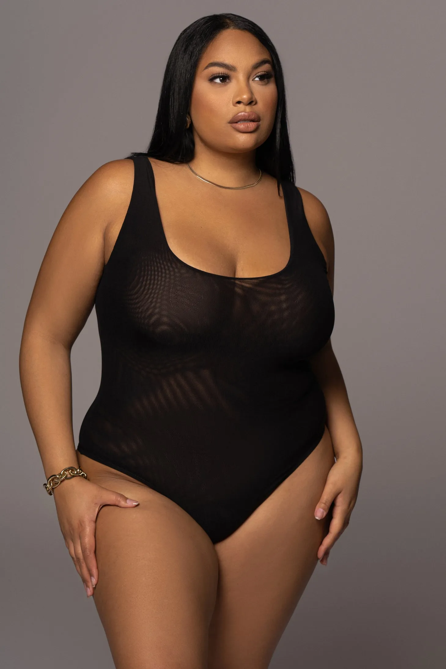 Black Mesh Essentials Tank Bodysuit Undergarment