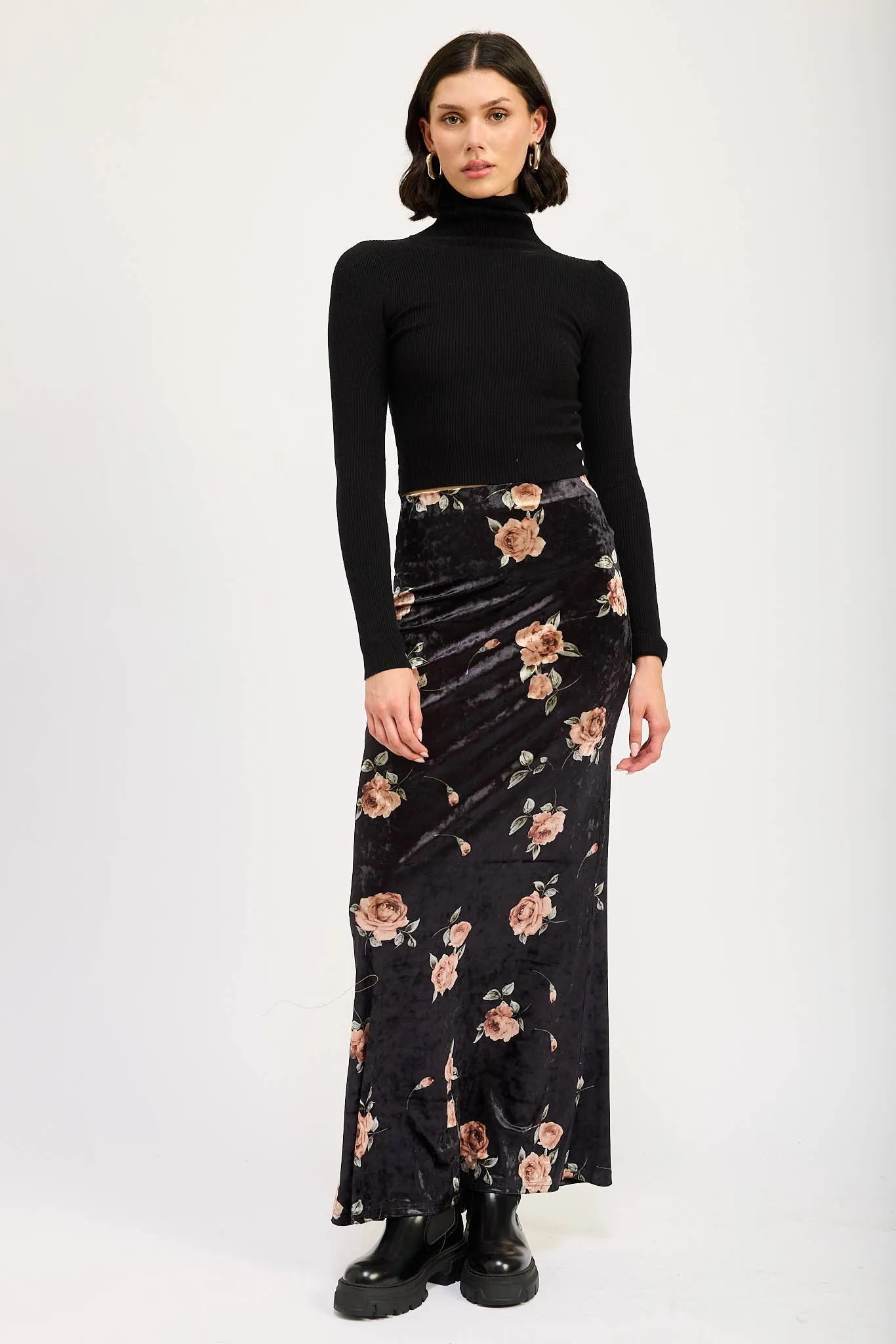 Black Velvet Maxi Skirt