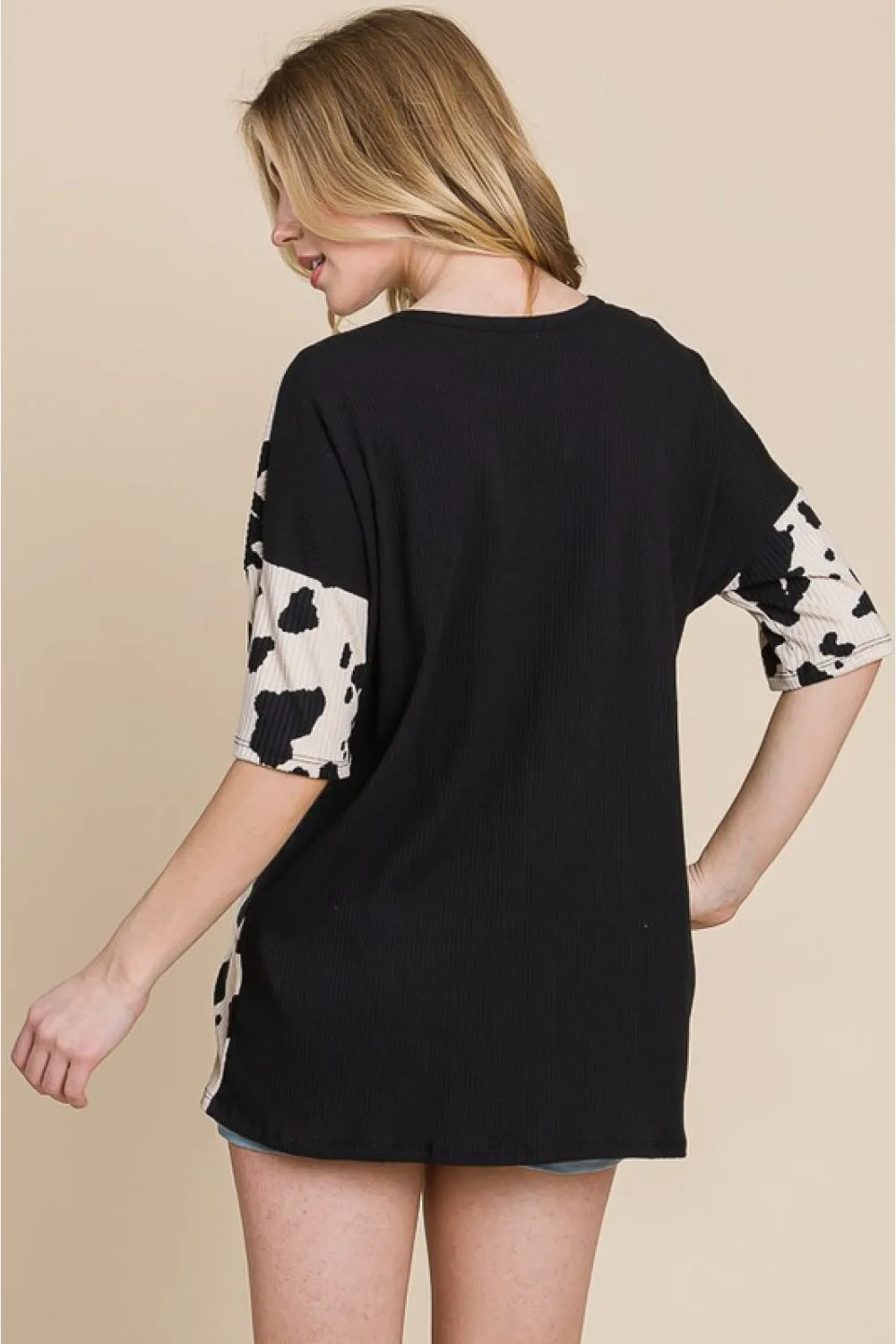 BOMBOM Rodeo Love Ribbed Animal Contrast Tee - Ships from The US