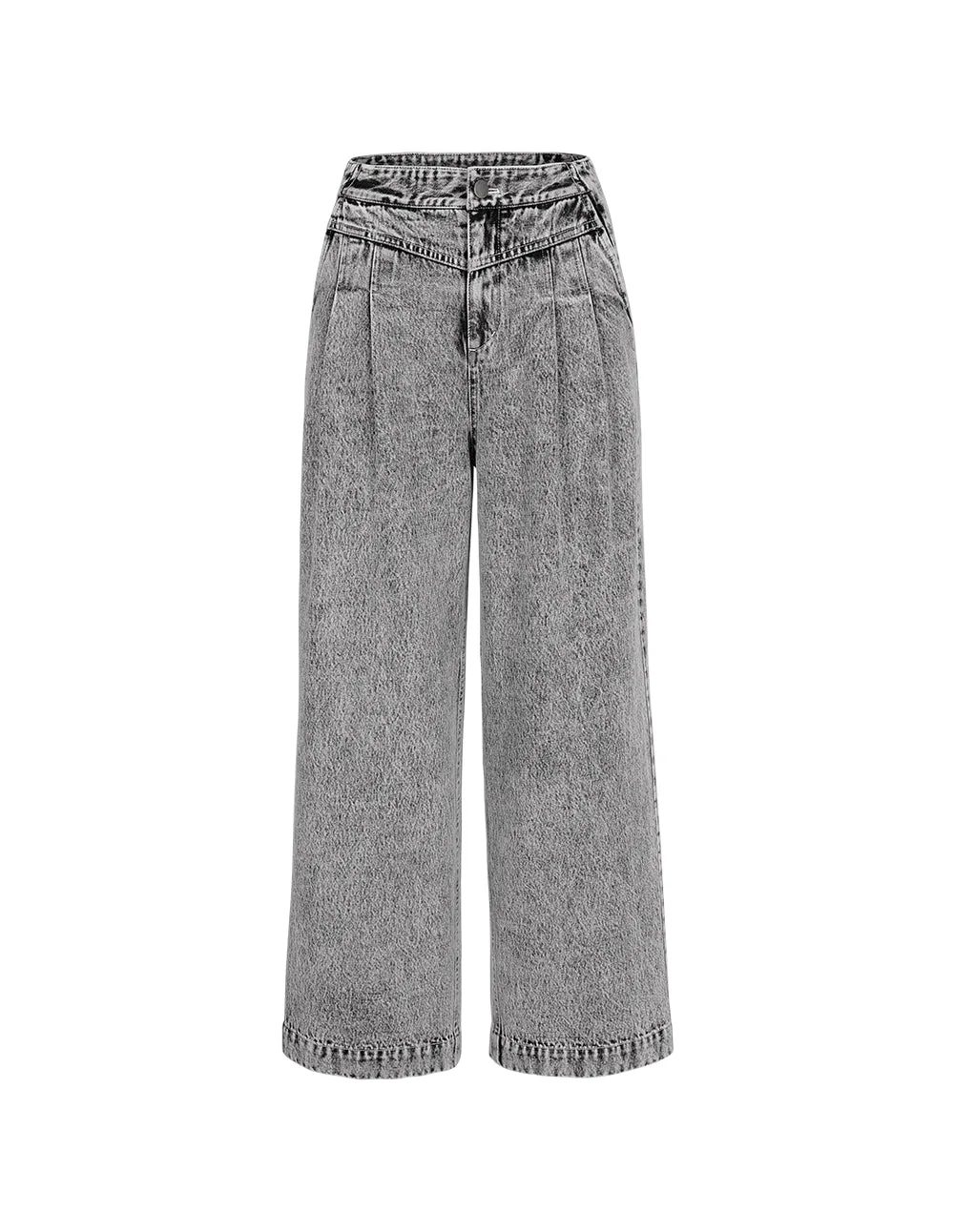 BORA AKSU Retro Floral Gray Washed Jeans Wide Leg Pants