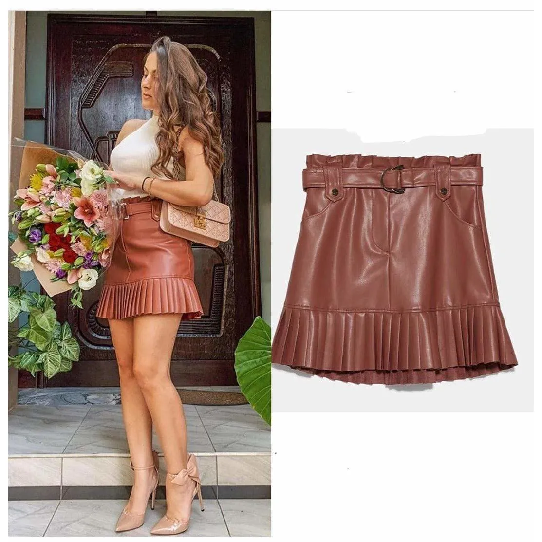 Bottom Pleated Mini Skirt