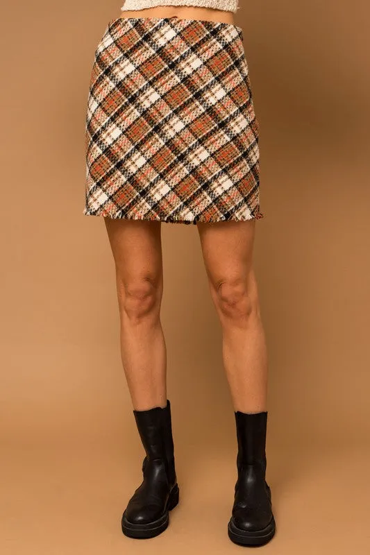 Bree Plaid Frayed Hem Mini Skirt