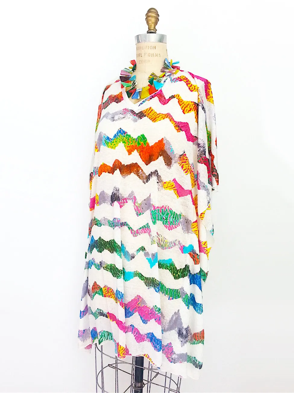 Caftan Linen Knit Zig Zag V Neck