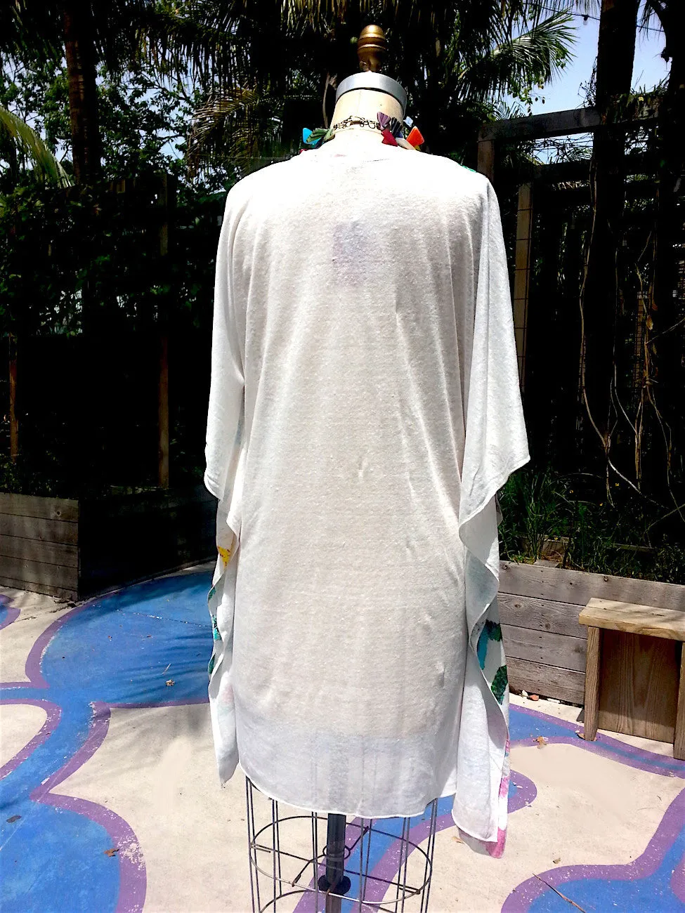 Caftan Linen Knit Zig Zag V Neck