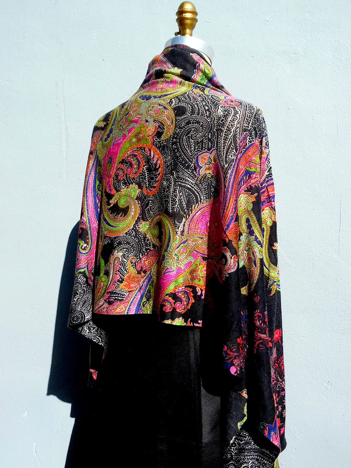 Cardigan Silk And Cashmere Paisley Black And Bright