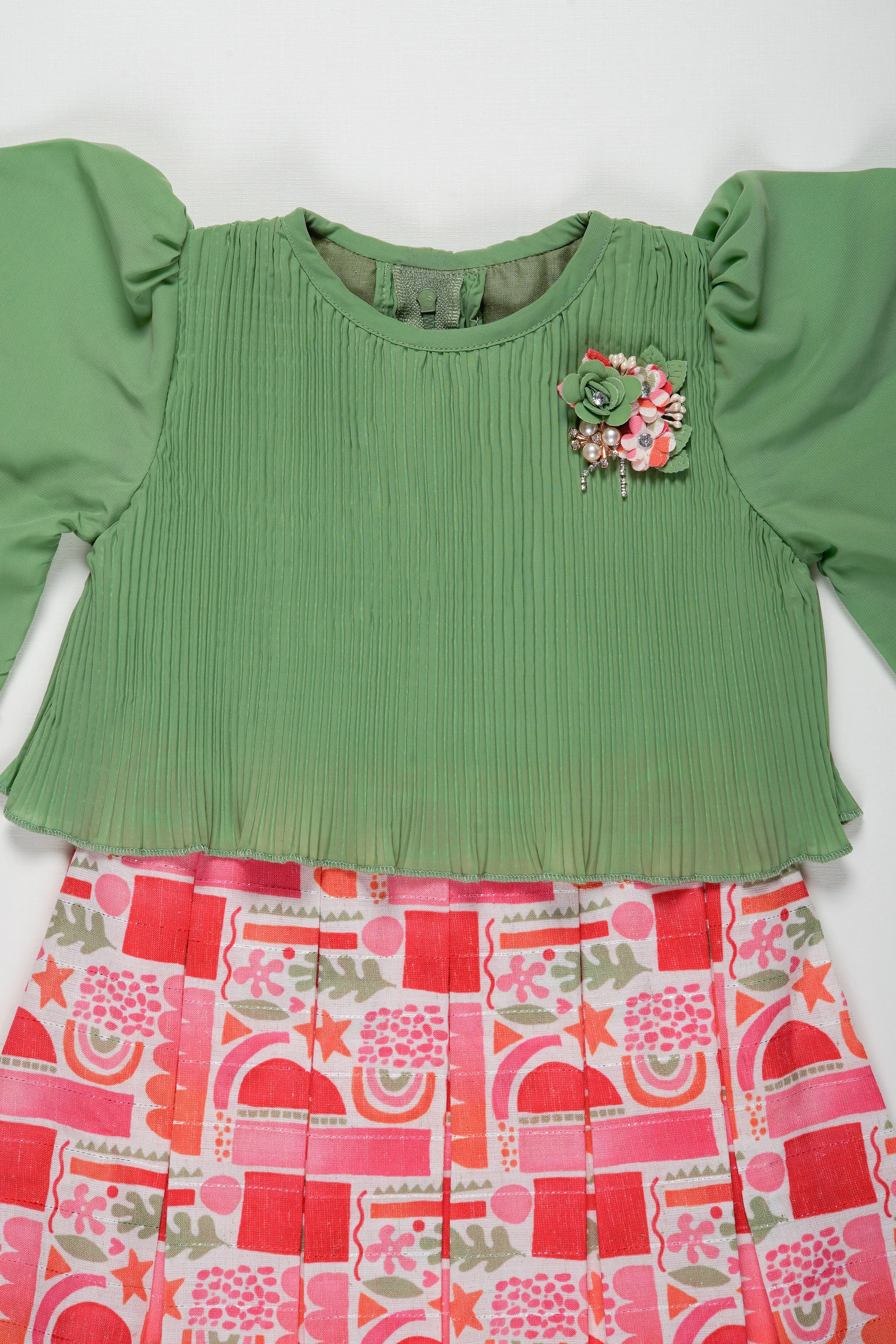 Chic Summer Cotton Frock for Girls - Vibrant Green and Pink