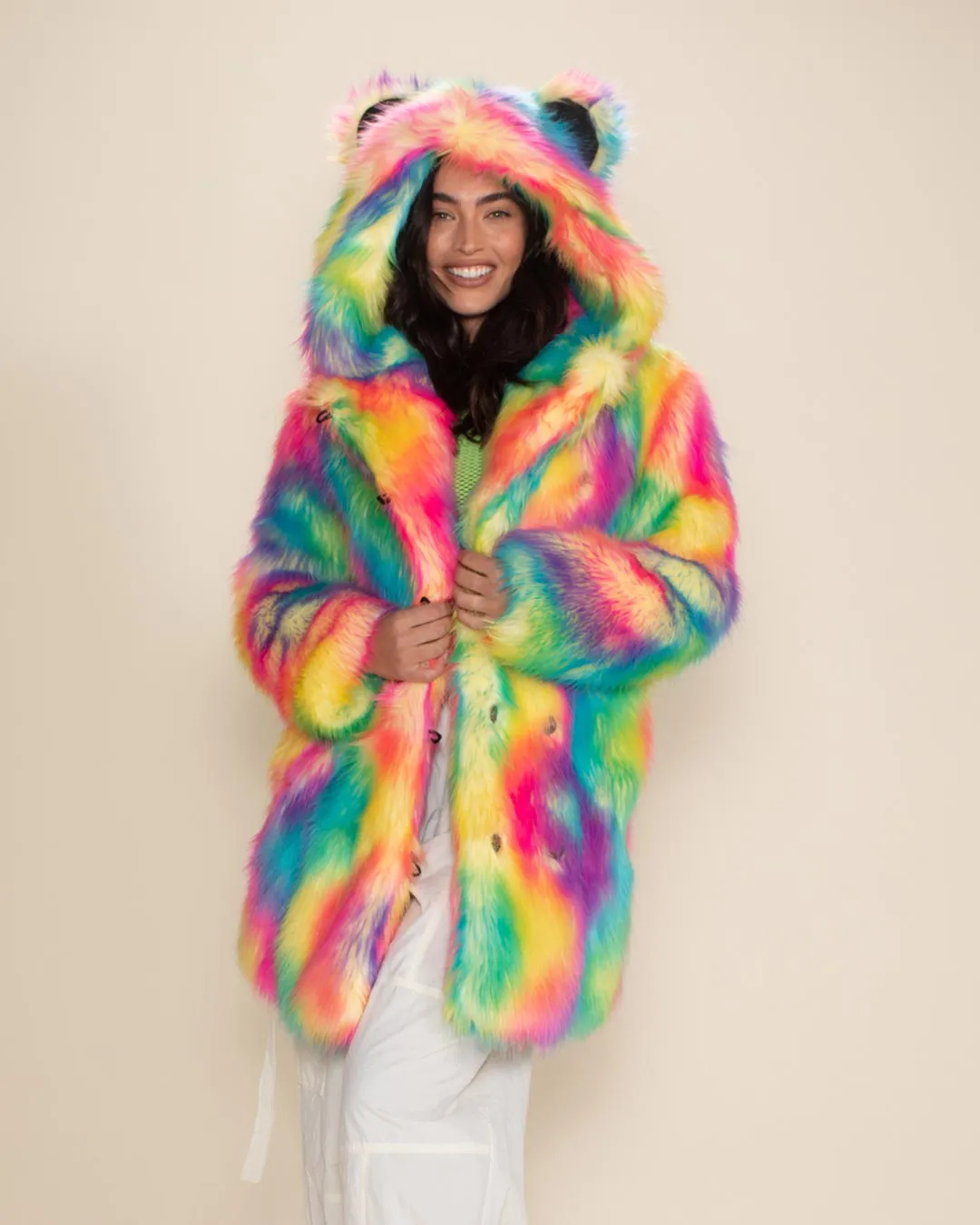 Classic Women's Faux Fur Coat | Rainbow Bear