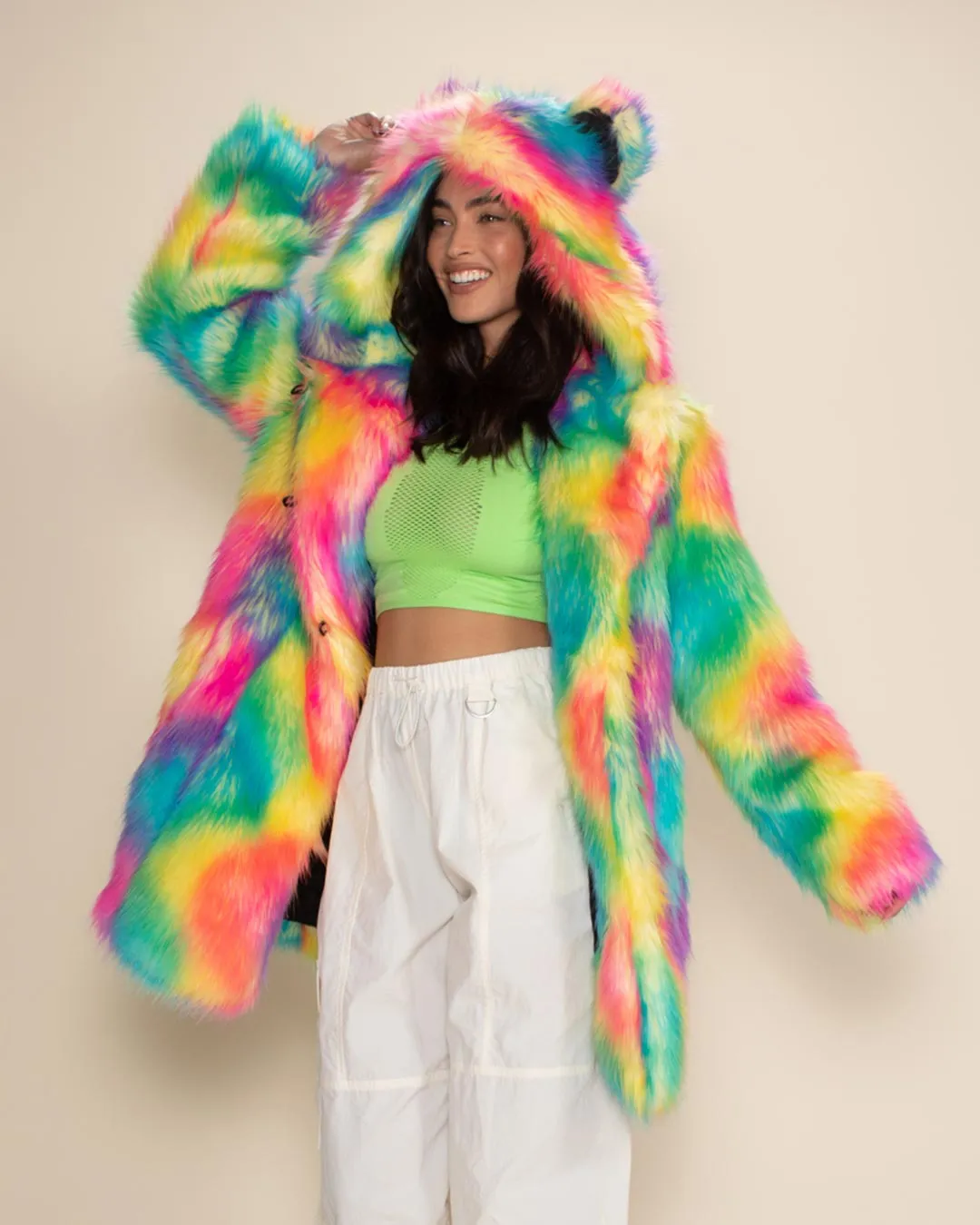 Classic Women's Faux Fur Coat | Rainbow Bear