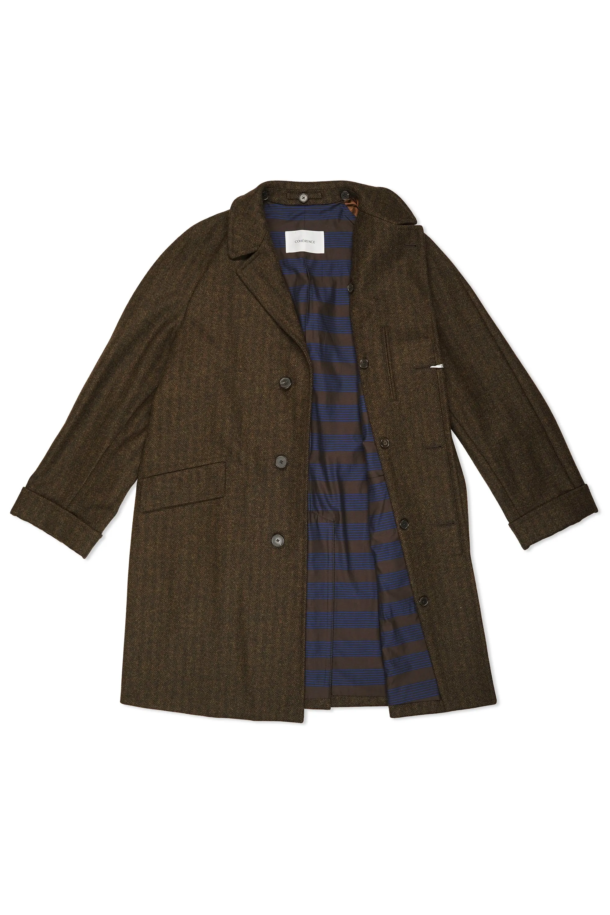 Cohérence Corb Brown Tweed Chevron Corbusier Raglan Coat