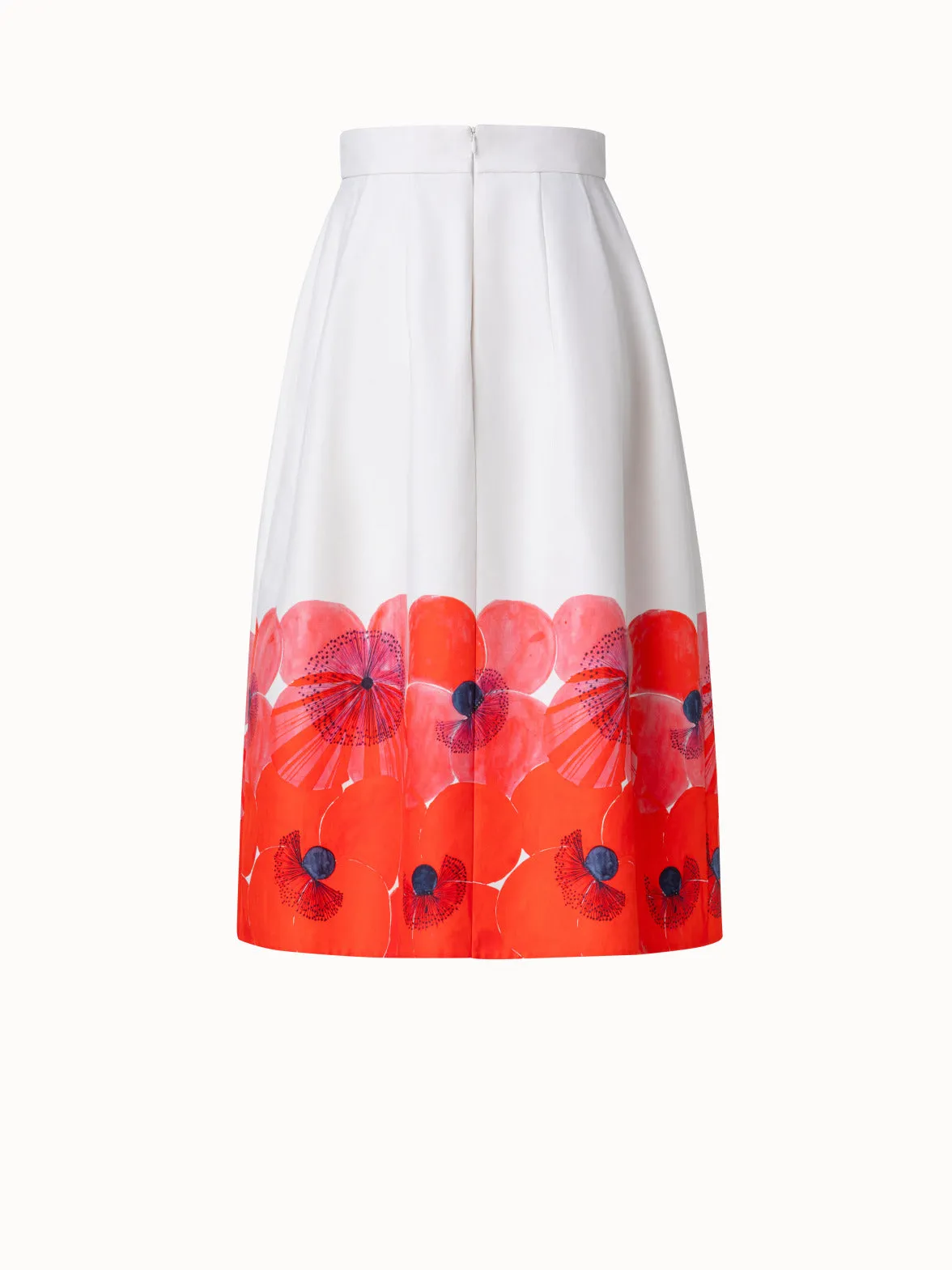 Cotton Silk Double-Face A-line Skirt with Poppy Print