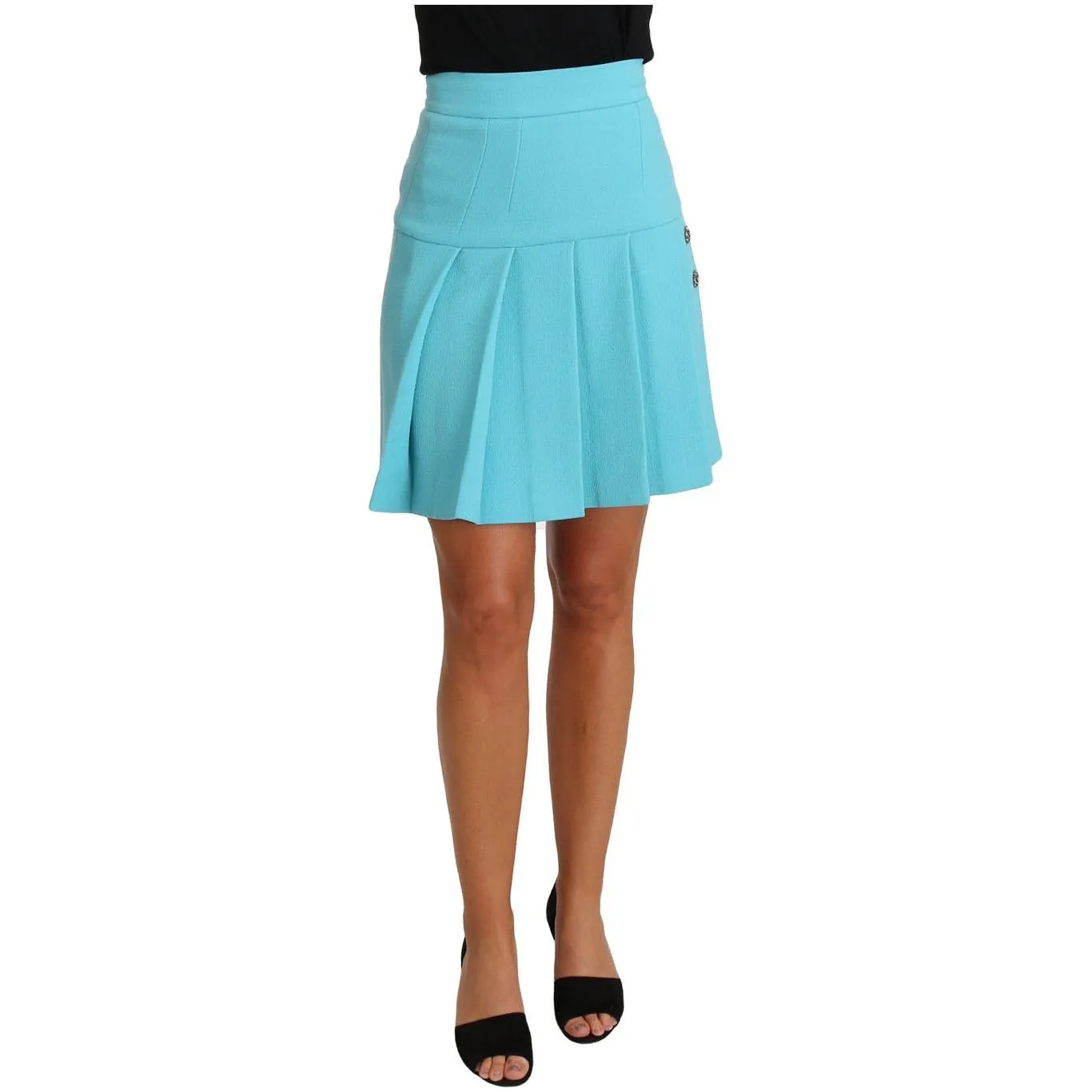 Dolce & Gabbana Elegant Light Blue Wool Pleated Mini Skirt