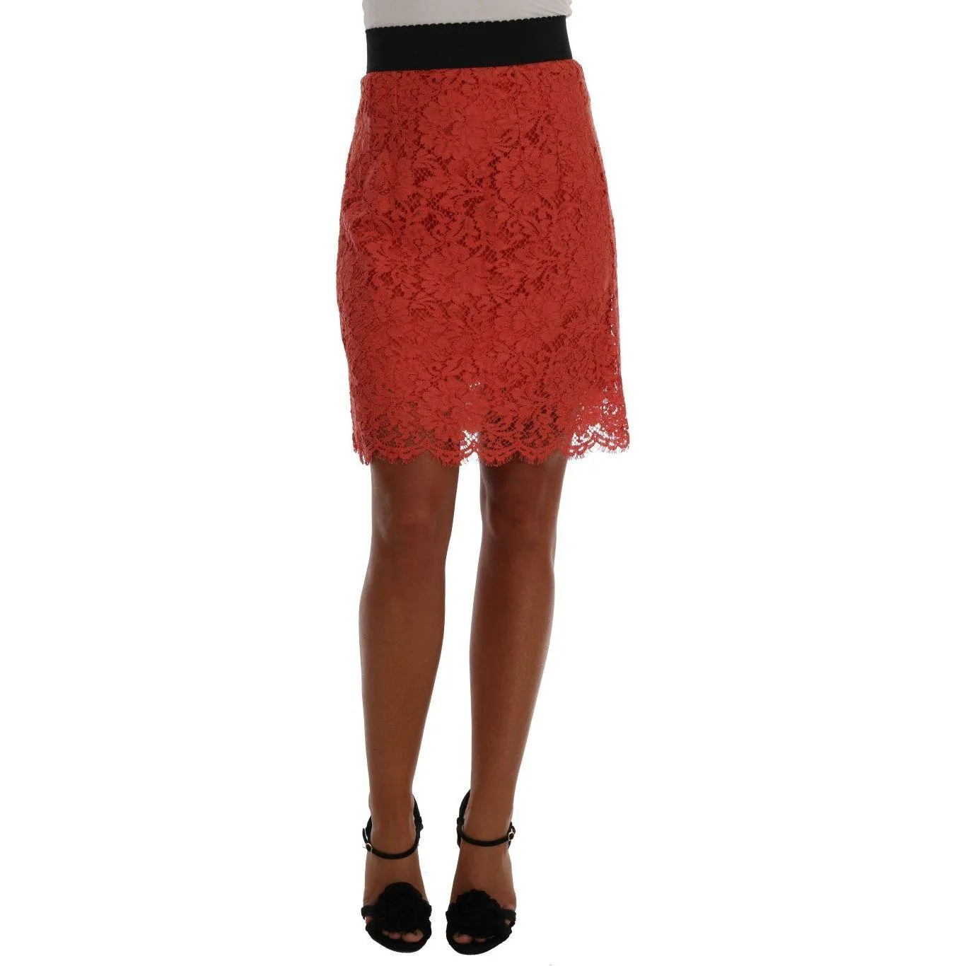 Dolce & Gabbana Orange Macramé Lace Pencil Skirt