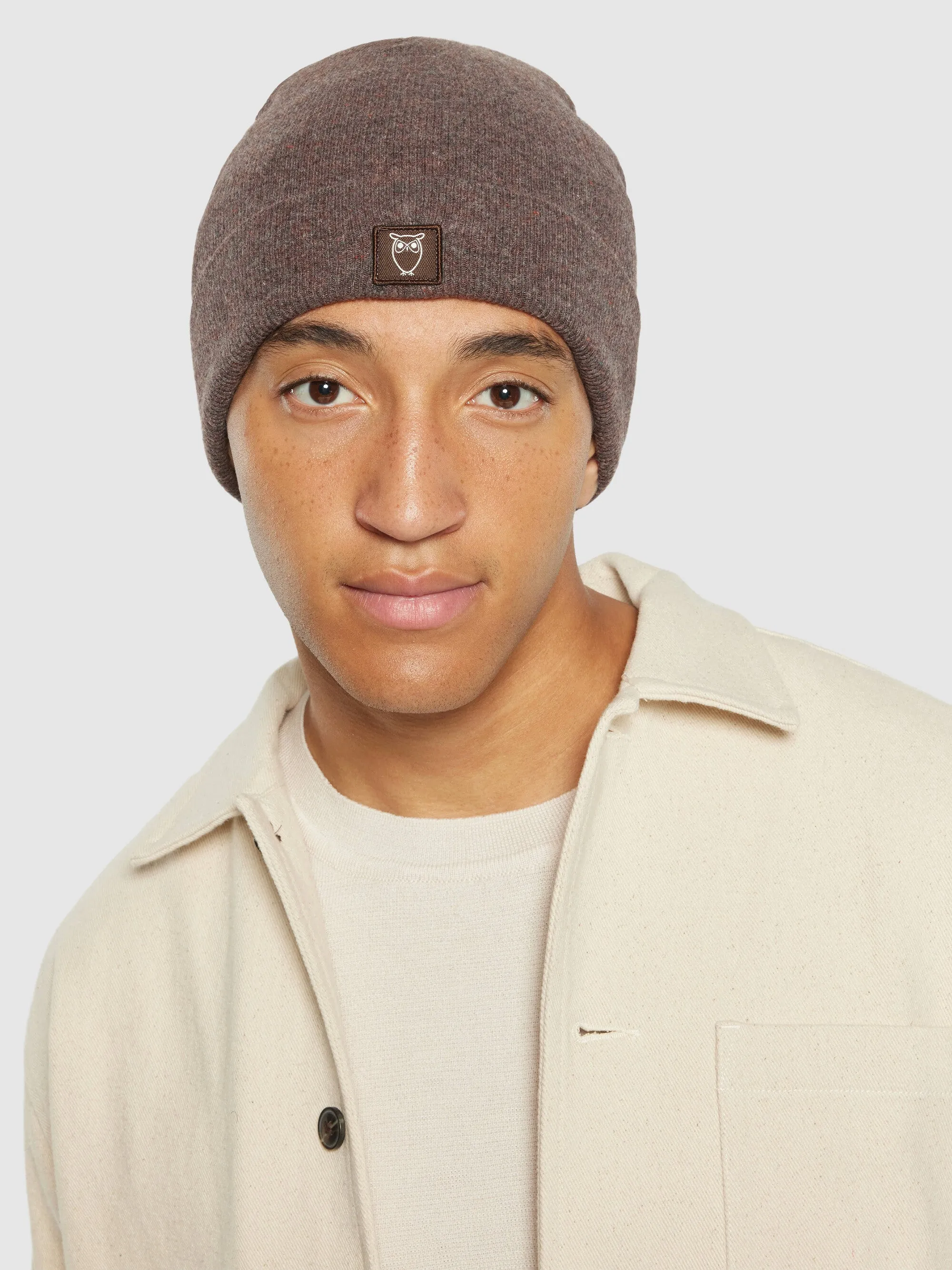 Double layer wool beanie - Demitasse (brown)