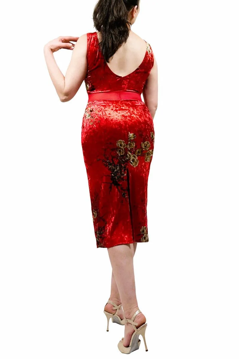 eastern garden velvet tango dress with mesh waistband