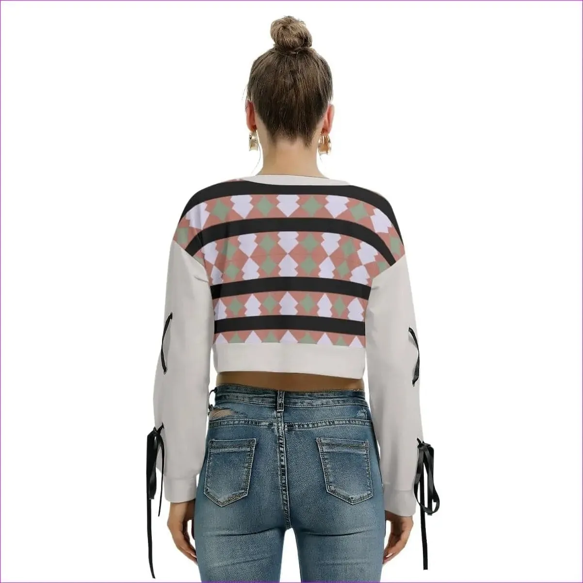 Eclectic 2 Womens Long Sleeve Cropped Sweatshirt With Lace up Sleeves