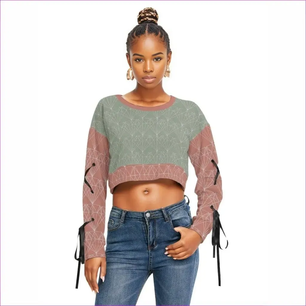 Eclectic Womens Long Sleeve Cropped Sweatshirt With Lace up