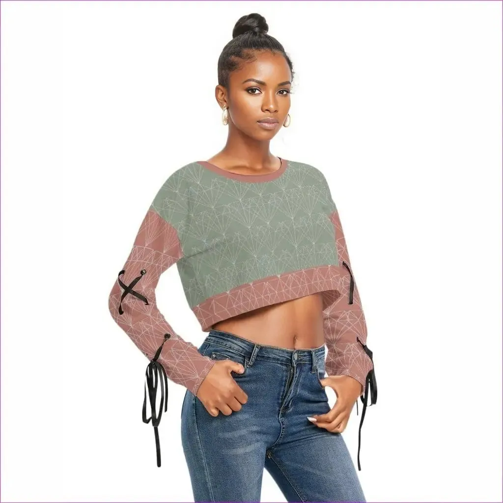 Eclectic Womens Long Sleeve Cropped Sweatshirt With Lace up