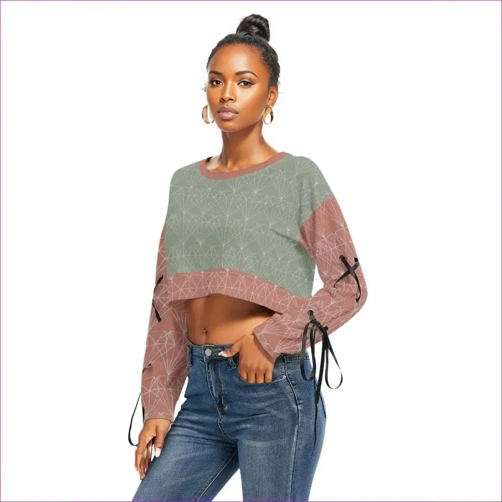 Eclectic Womens Long Sleeve Cropped Sweatshirt With Lace up