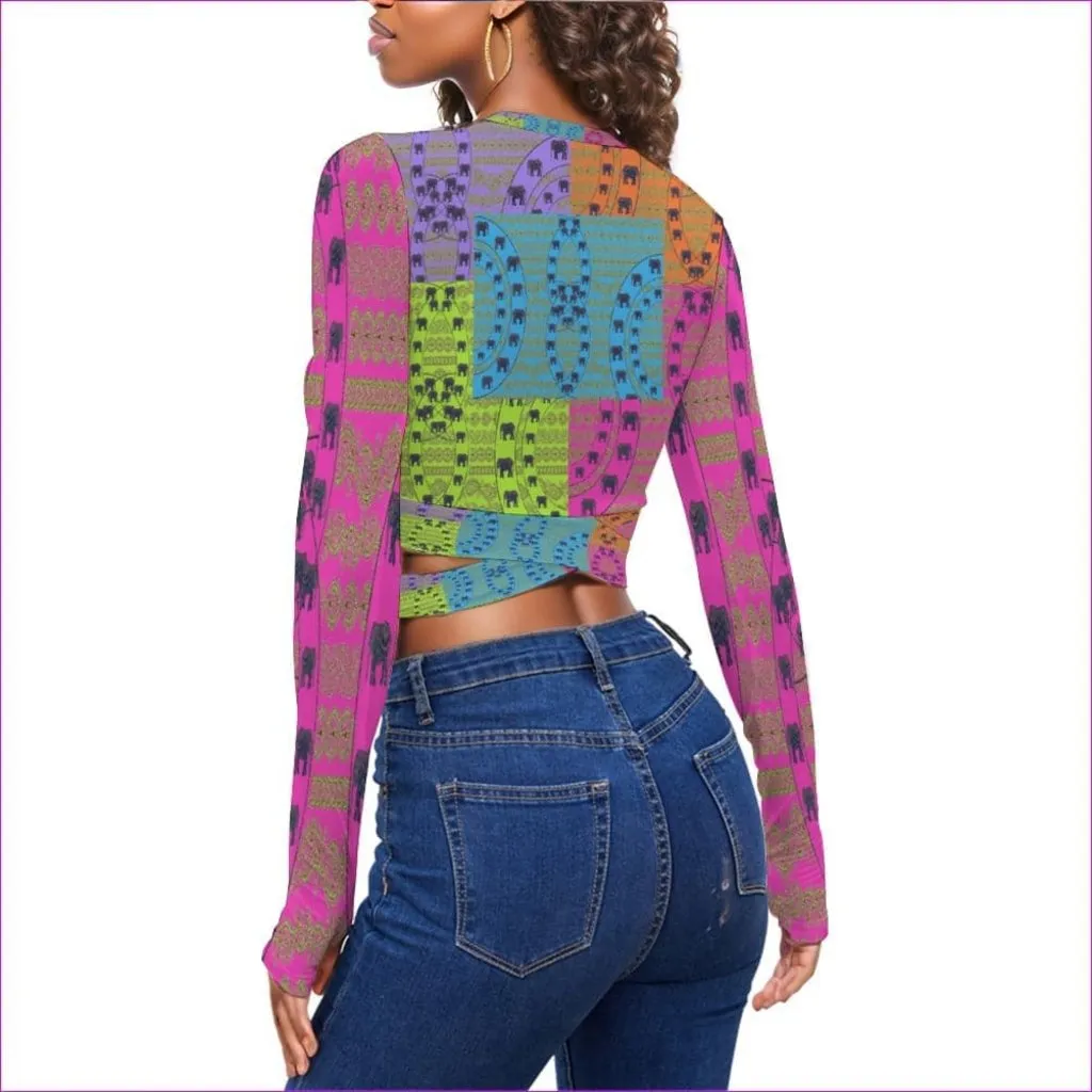 Elegant Elephant Womens Strappy Long Sleeve Cropped Top