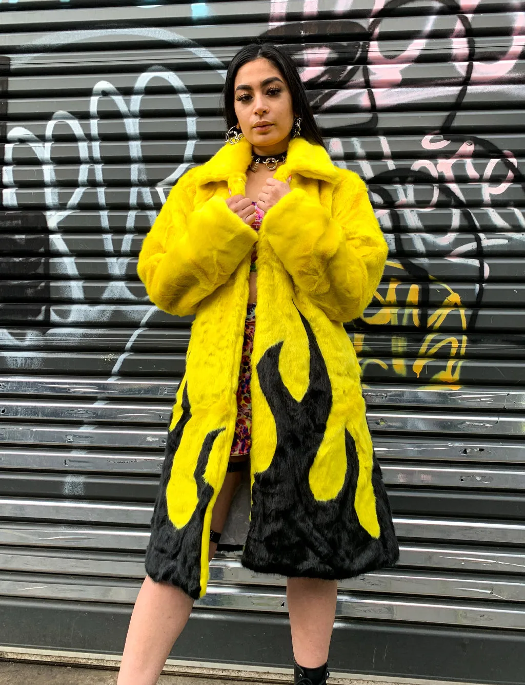 *EXCLUSIVE COLLAB* PURE FIRE FAUX FUR JACKET - YELLOW/BLACK ✰ MADE 4 U ✰