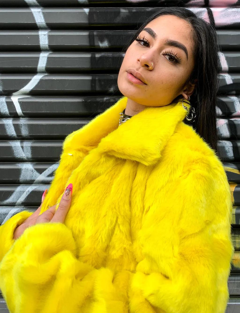 *EXCLUSIVE COLLAB* PURE FIRE FAUX FUR JACKET - YELLOW/BLACK ✰ MADE 4 U ✰