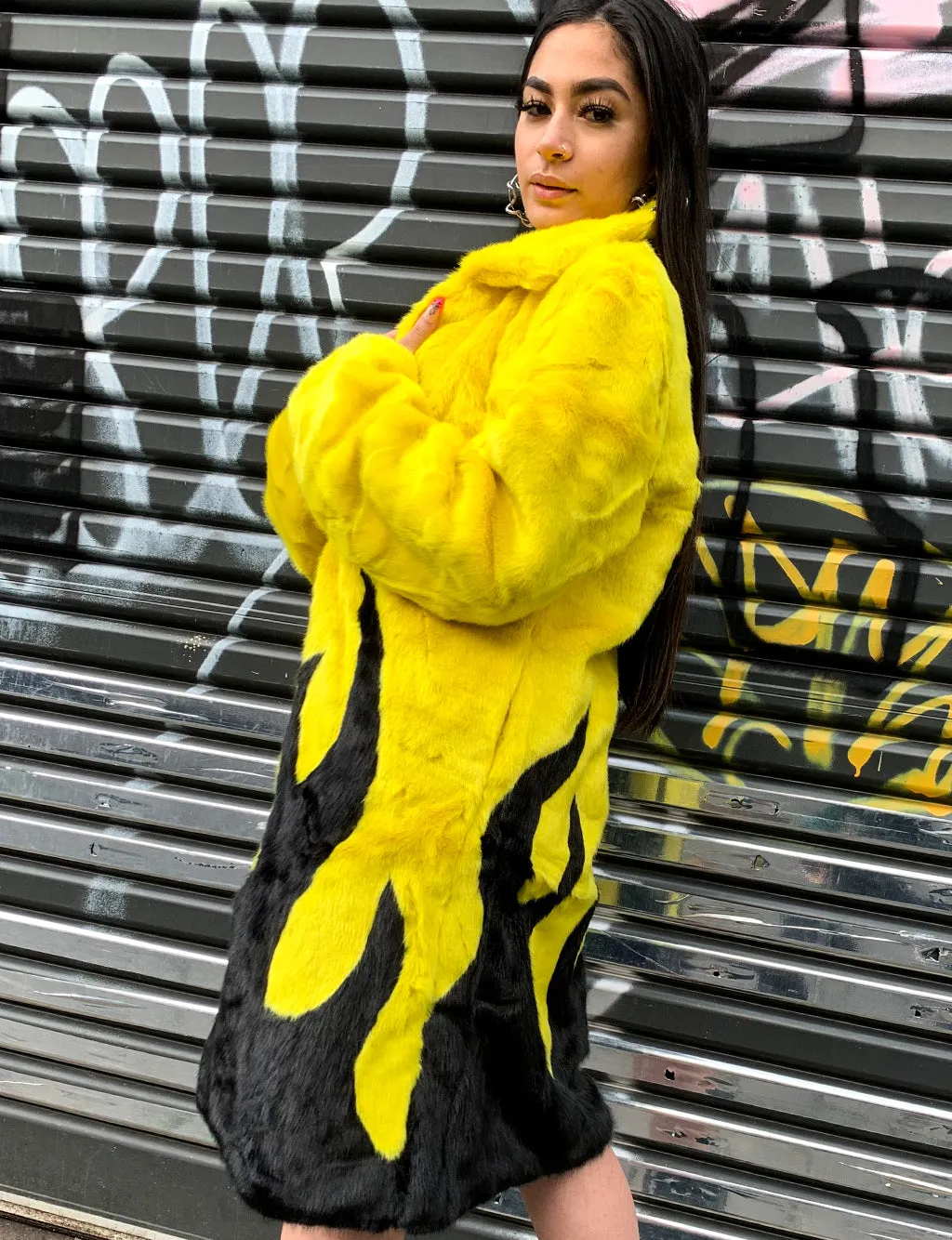 *EXCLUSIVE COLLAB* PURE FIRE FAUX FUR JACKET - YELLOW/BLACK ✰ MADE 4 U ✰