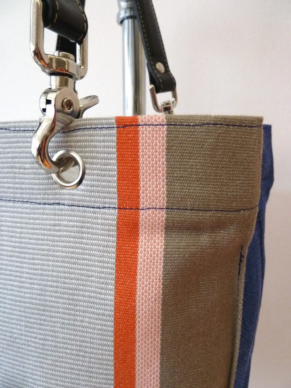 French Cotton Stripe Bags Blue Orange Color Block