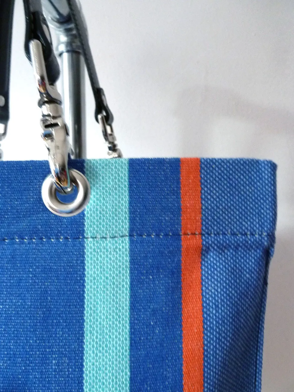 French Cotton Stripe Bags Blue Orange Color Block