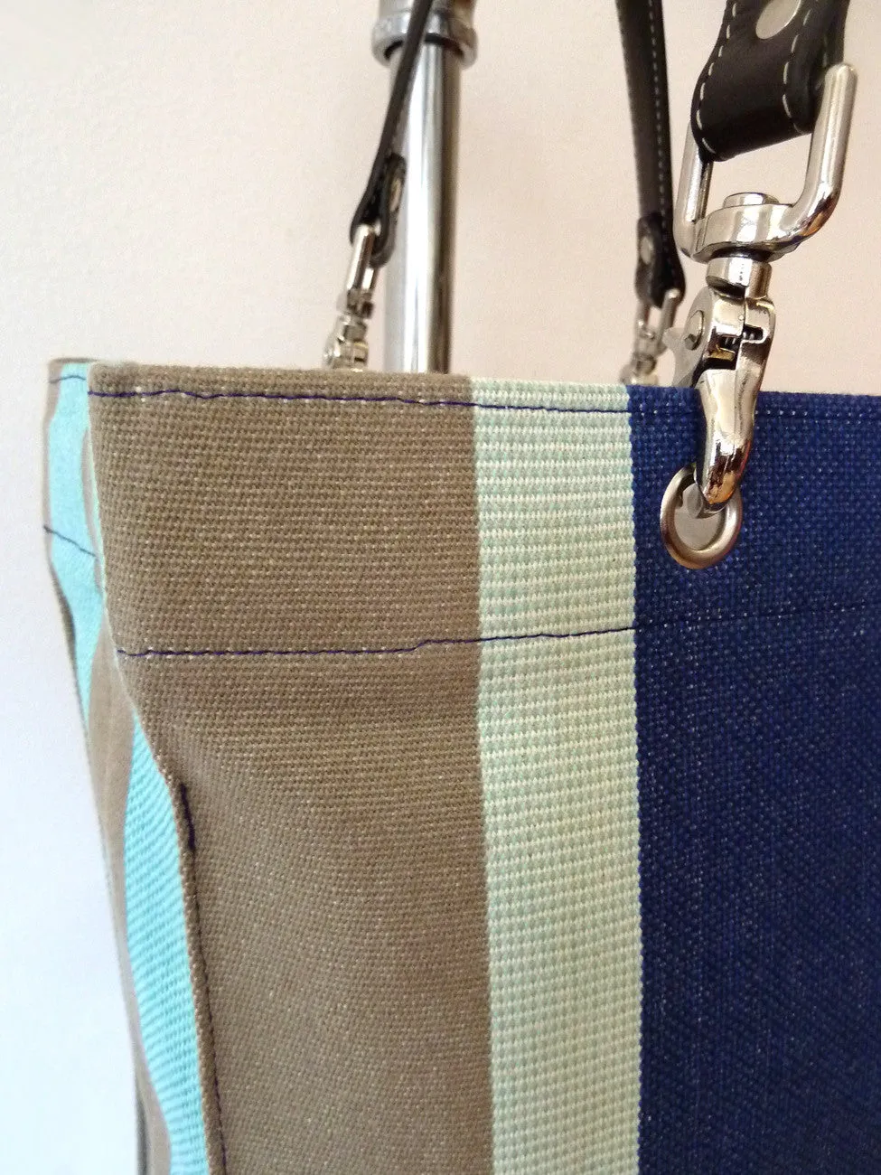 French Cotton Stripe Bags Dark Denim Color Block